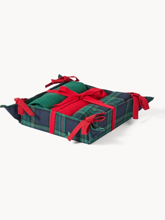 Cestino con set di 3 strofinacci