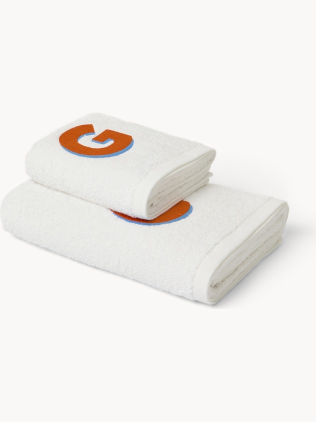 Set 2 asciugamani in spugna di cotone ricamo lettera G