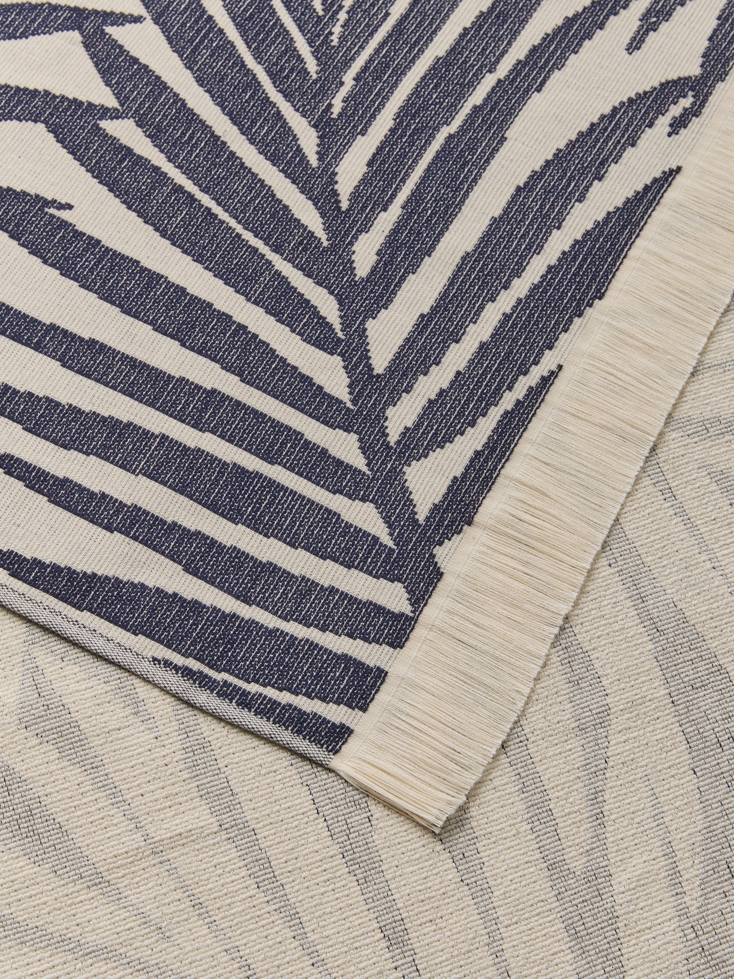 Telo mare hammam in cotone jacquard fantasia a foglie, Bianco/Blu, large image number 1