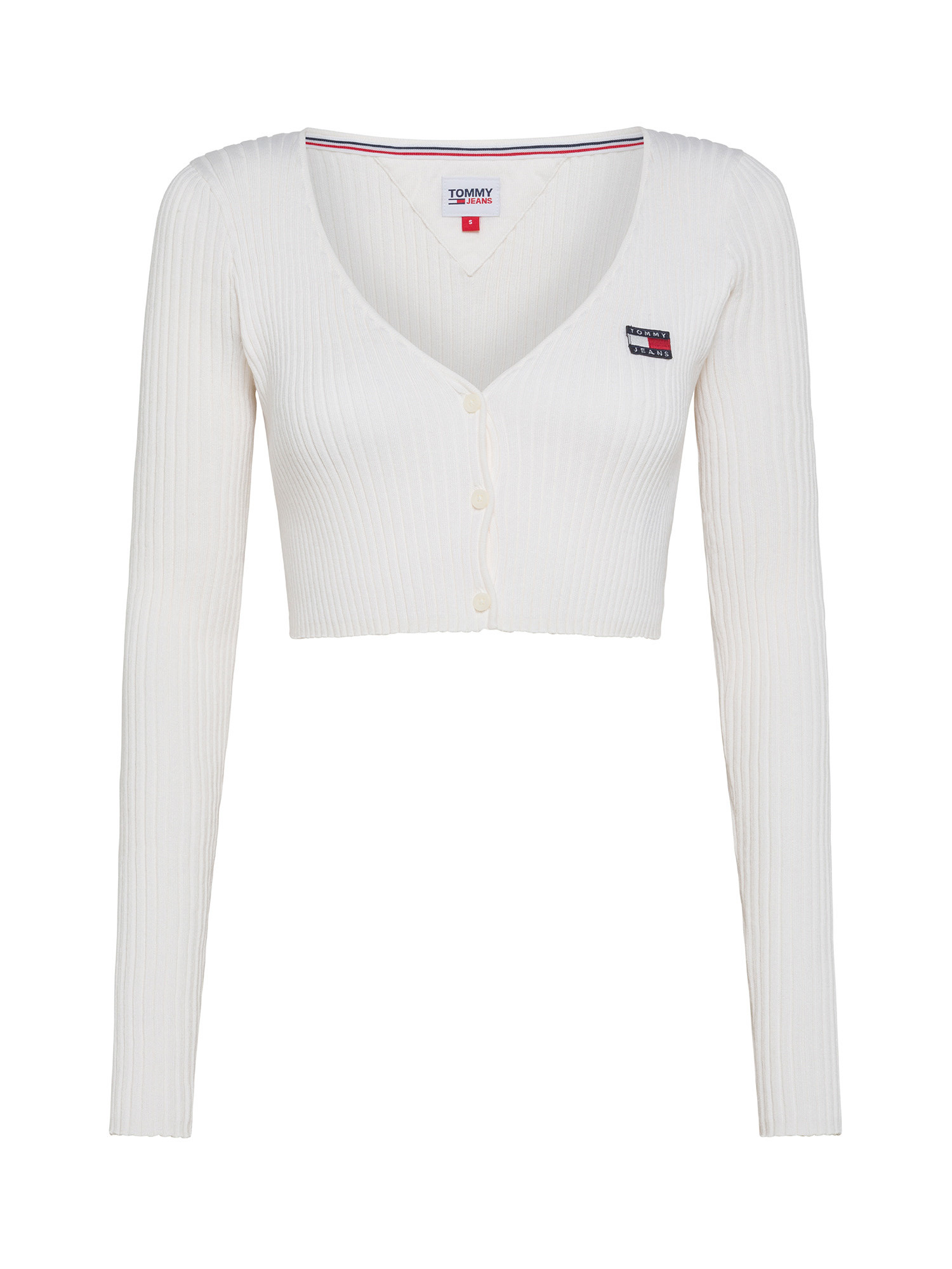Tommy Jeans - Ribbed cardigan with logo, White, large image number 0