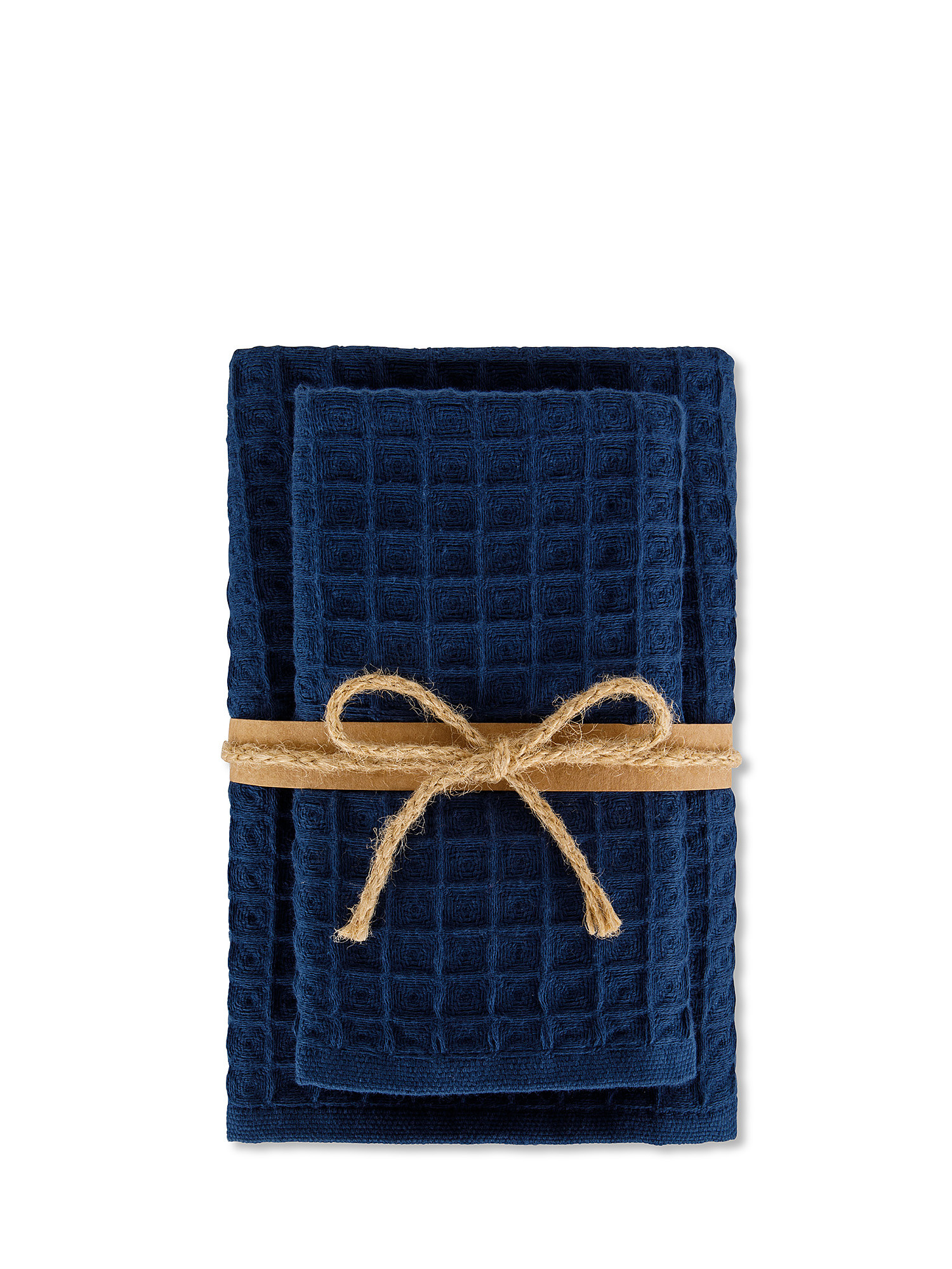 Set of 2 solid color honeycomb cotton towels, Blue, large image number 0