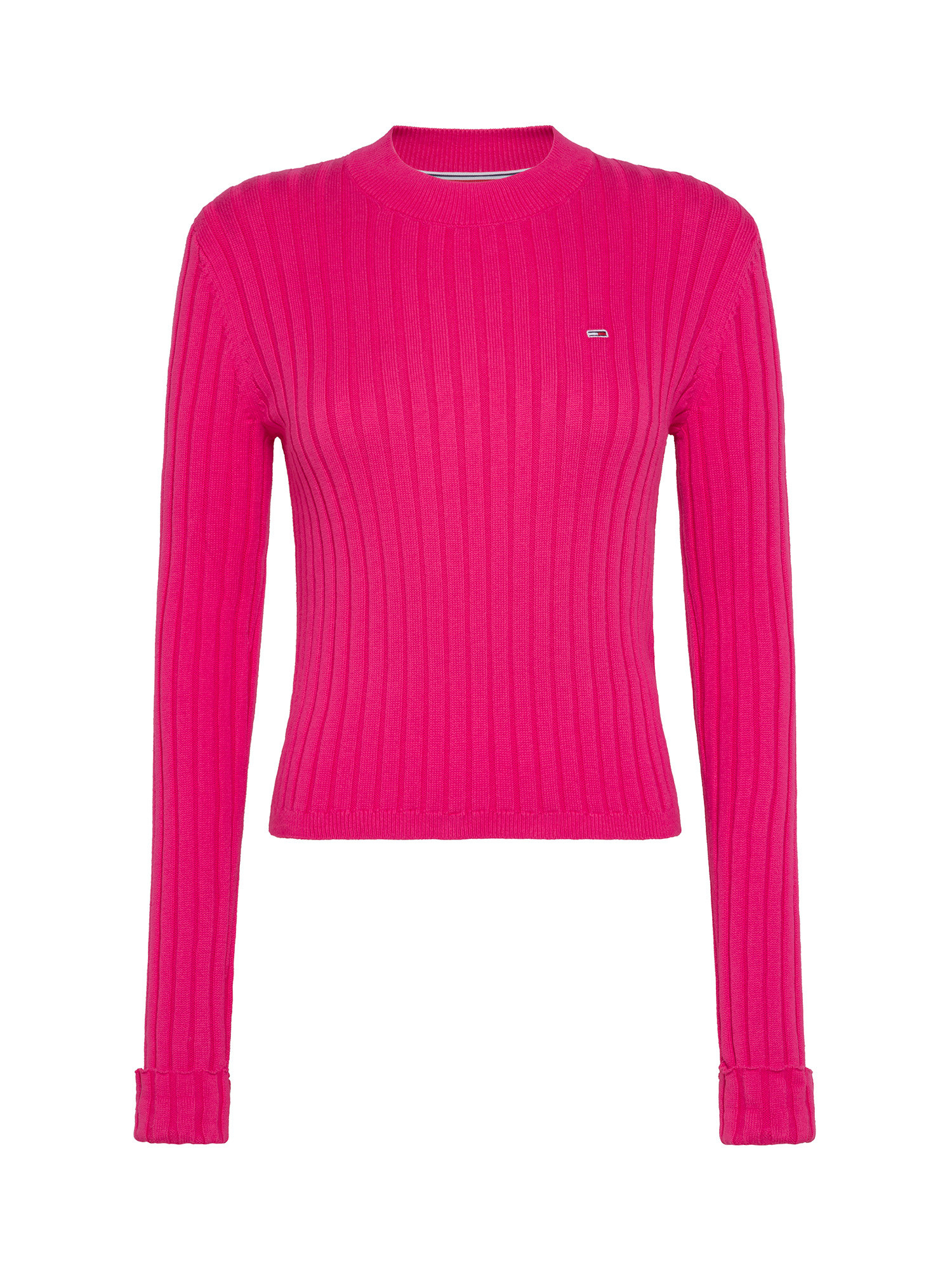 Tommy Jeans - Ribbed crew neck sweater with micro logo, Pink Fuchsia, large image number 0
