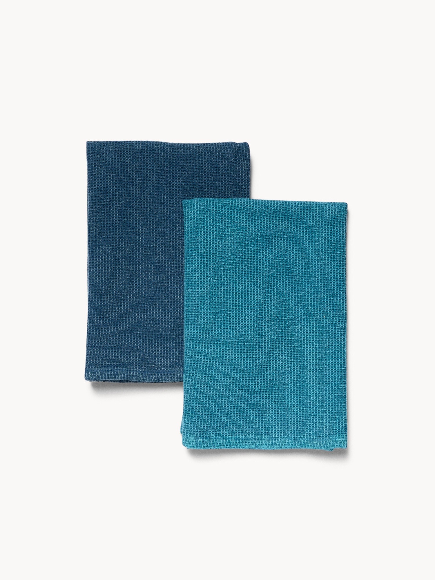 Set of 2 waffle weave tea towels, Blue, large image number 0