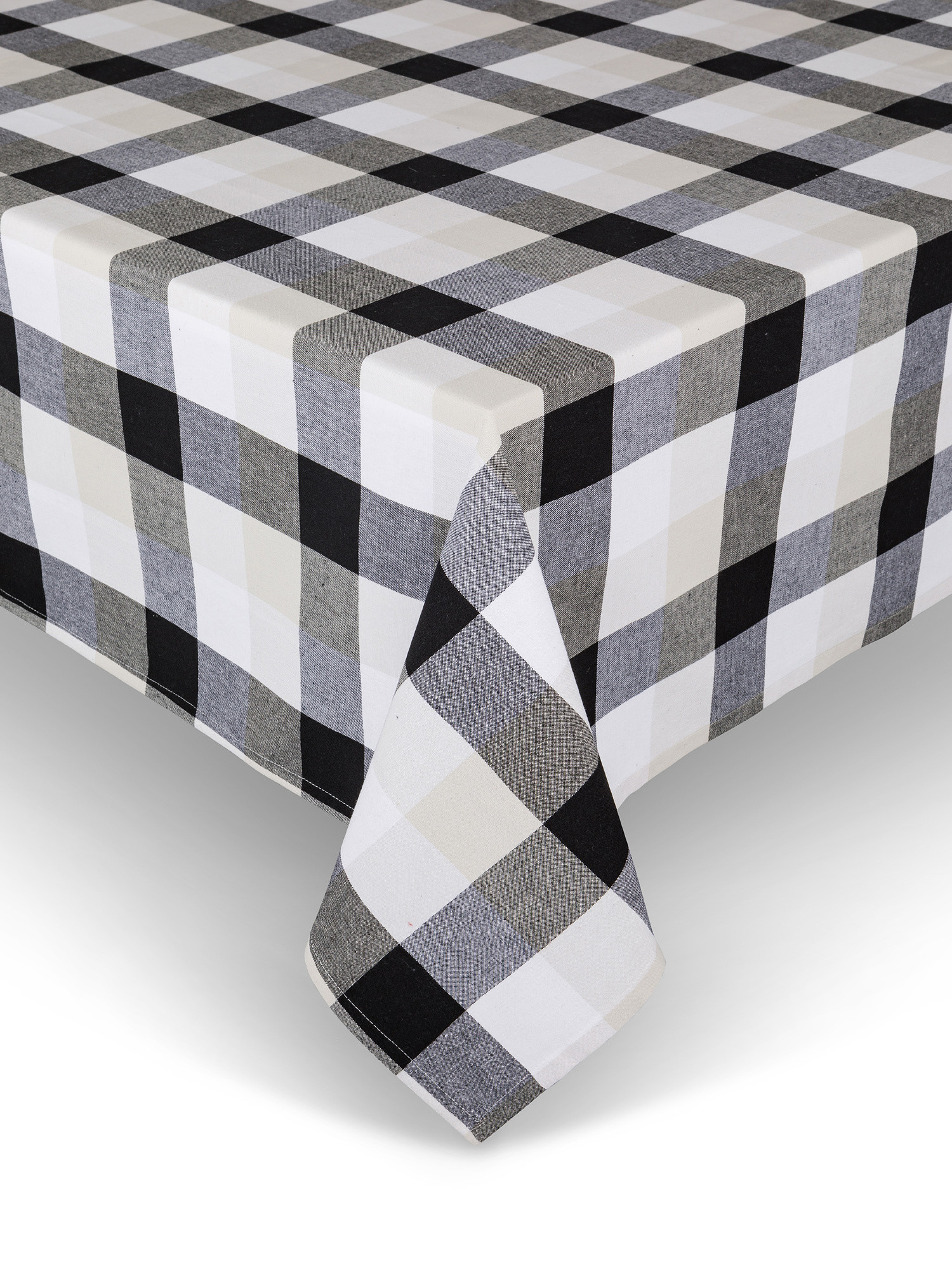 100% cotton tablecloth with check motif, White Black, large image number 0