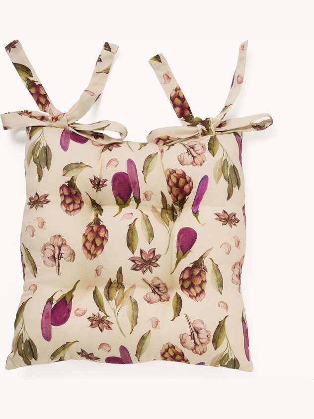 Cotton panama chair cushion with plant-print design