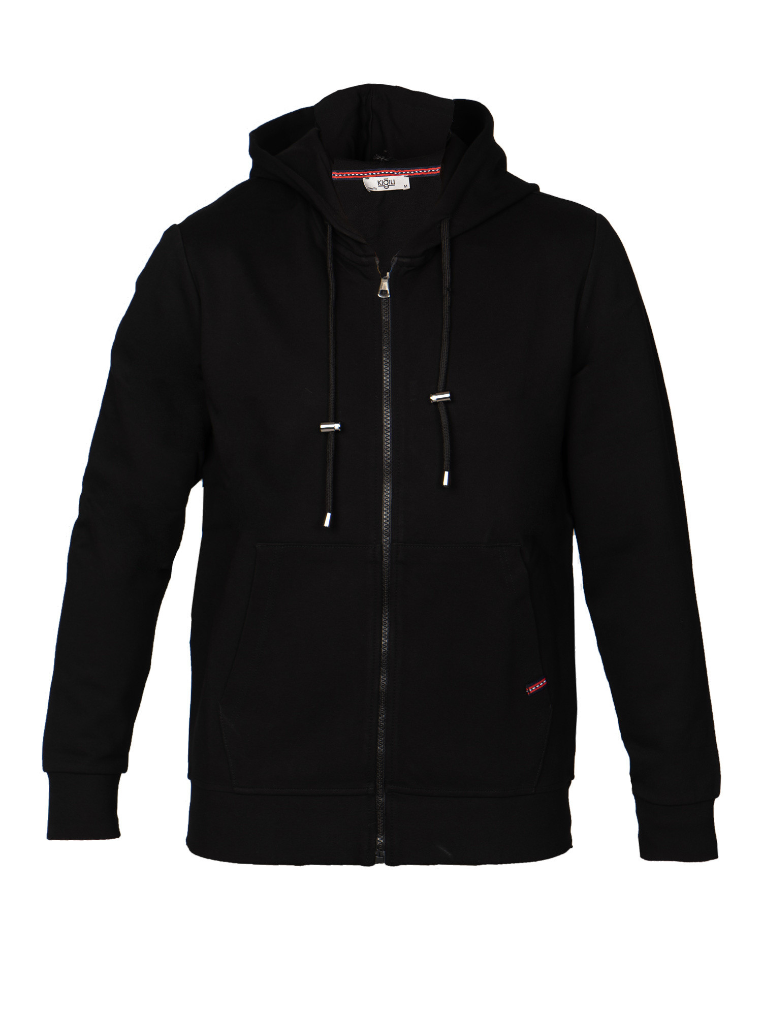 Slim fit sweatshirt with hood and zip, Black, large image number 0