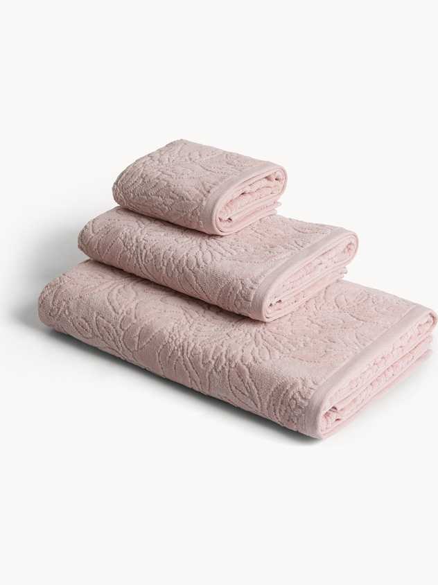 Asciugamano in velour di cotone lavorazione floreale