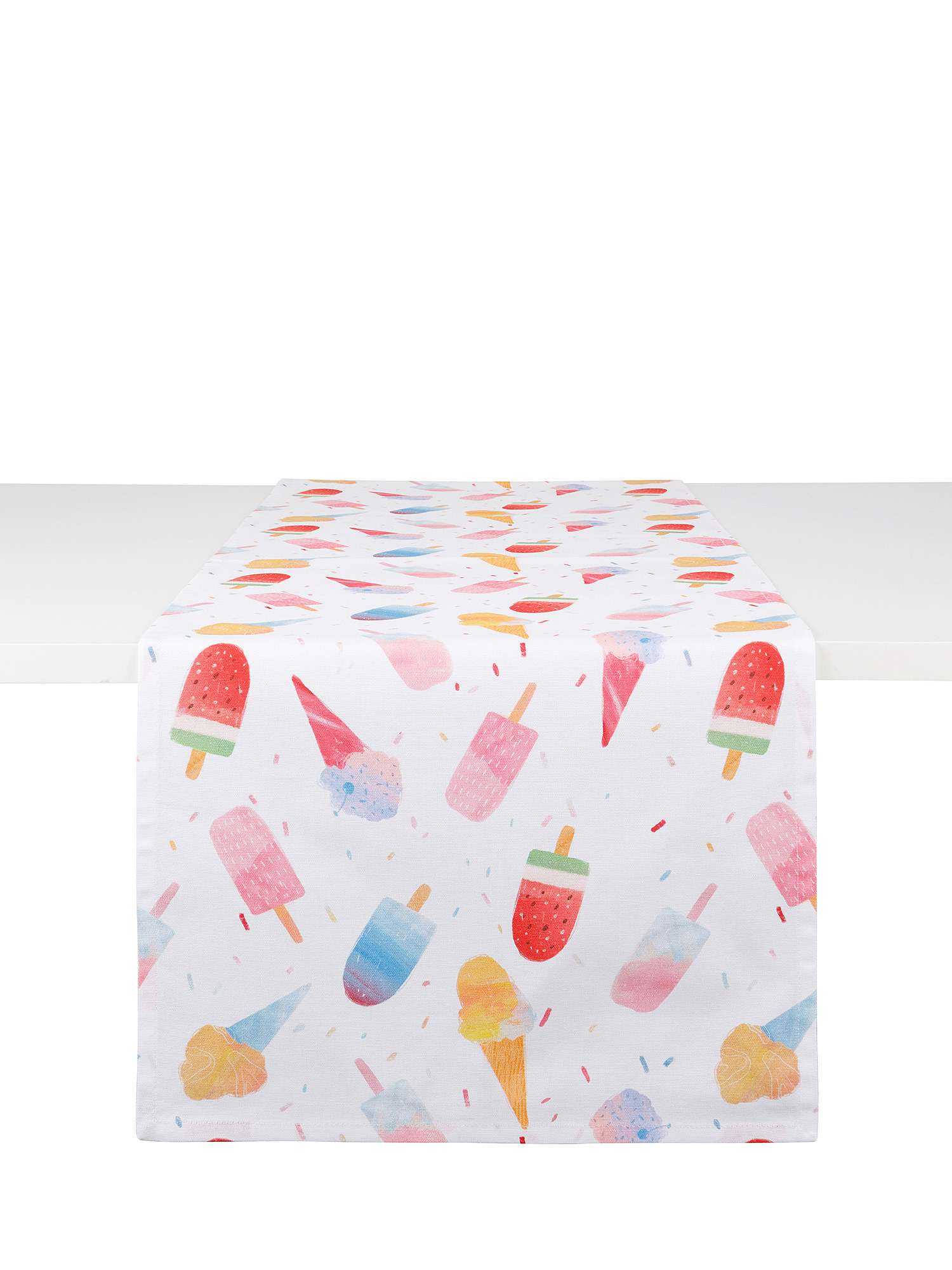 Ice cream print cotton panama table runner, White, large image number 0