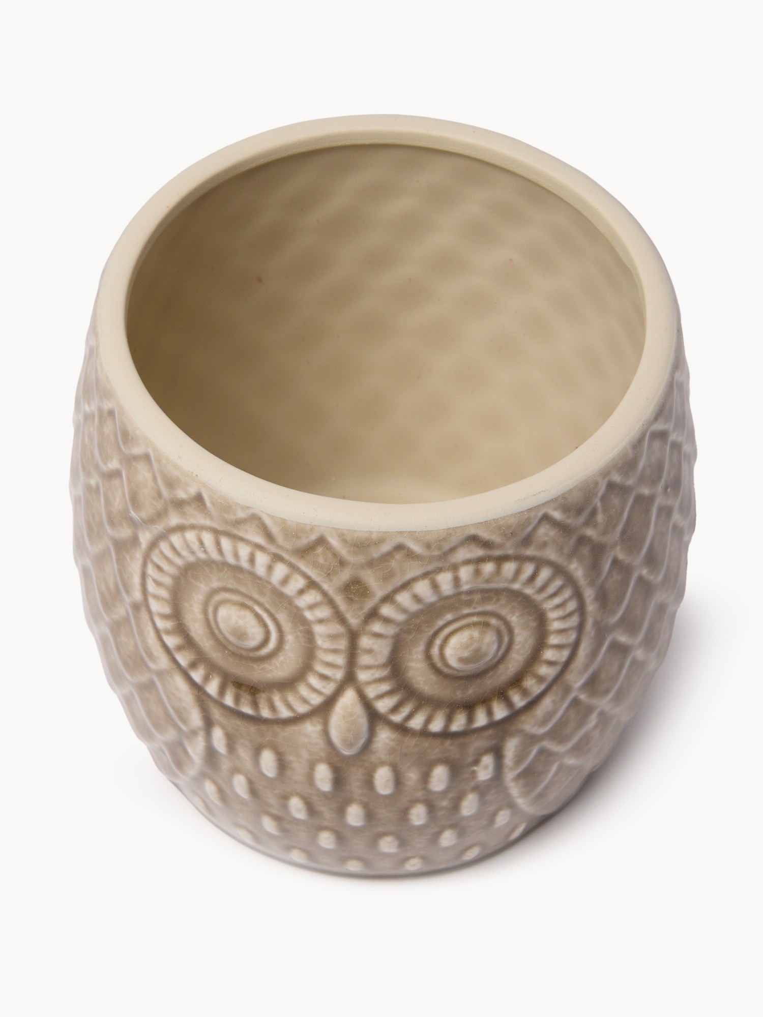 Cachepot in ceramica a forma di gufo, Beige, large image number 1
