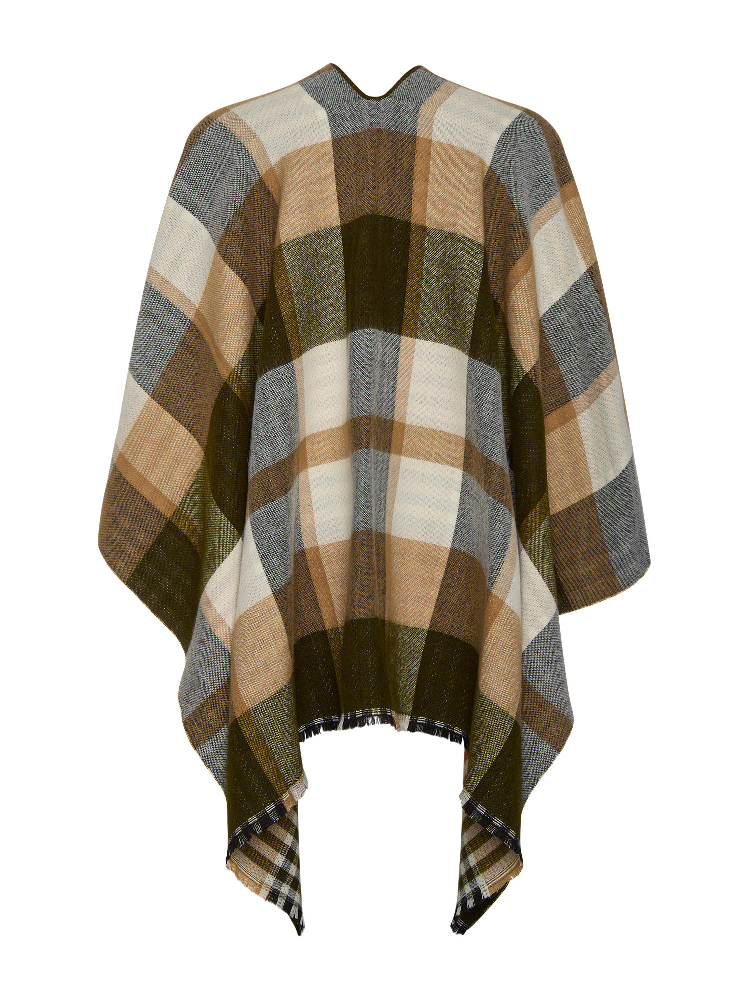 Double-sided poncho with fringes, Green, large image number 1