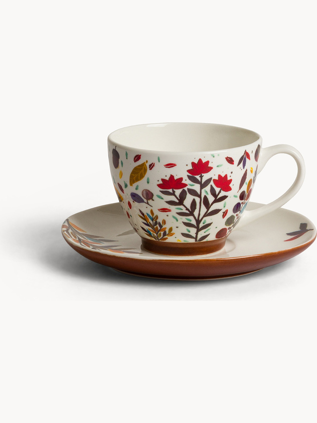 Tazza tè in stoneware motivo foglioline