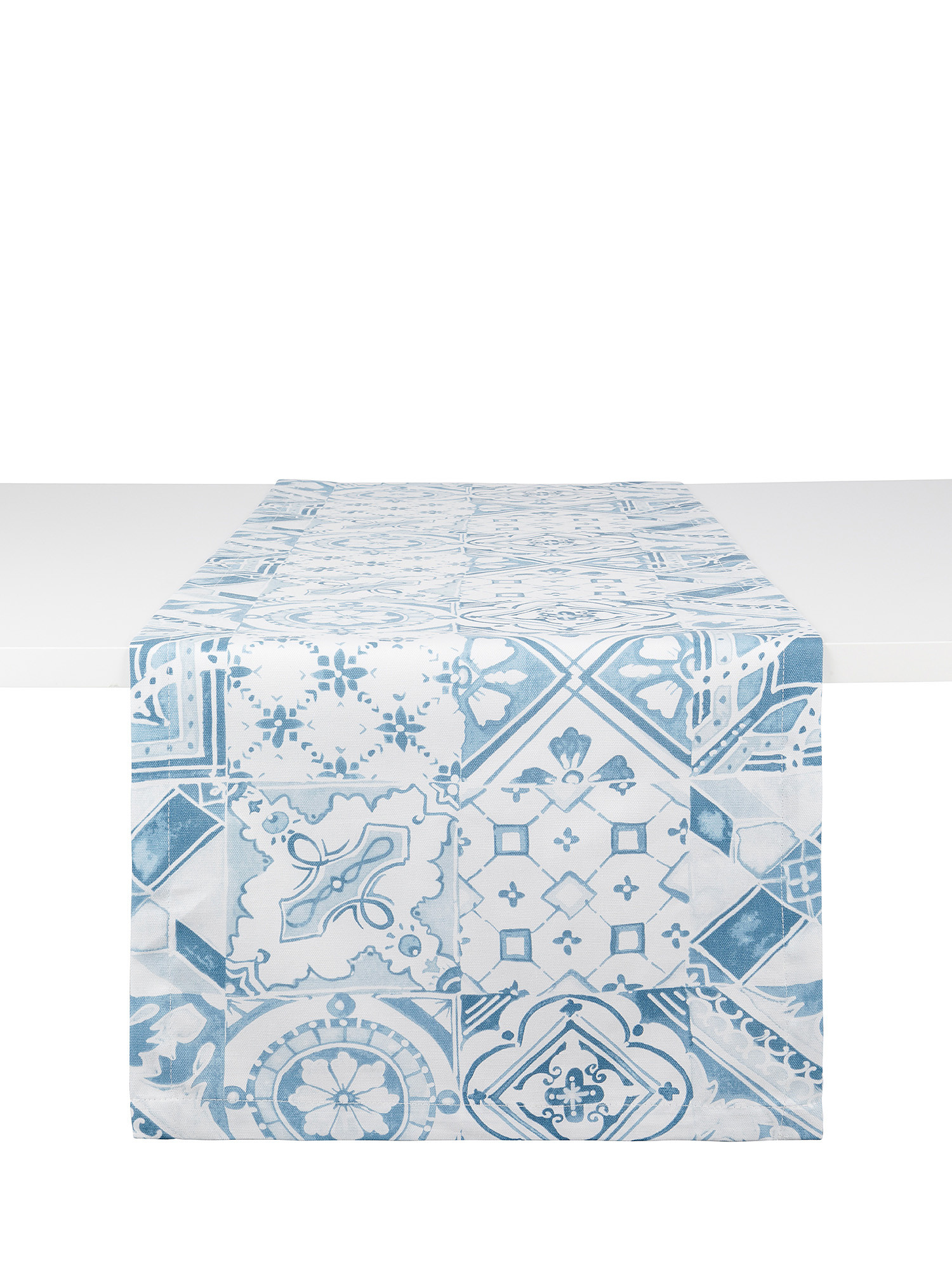 Coastal print cotton panama table runner, Light Blue, large image number 0
