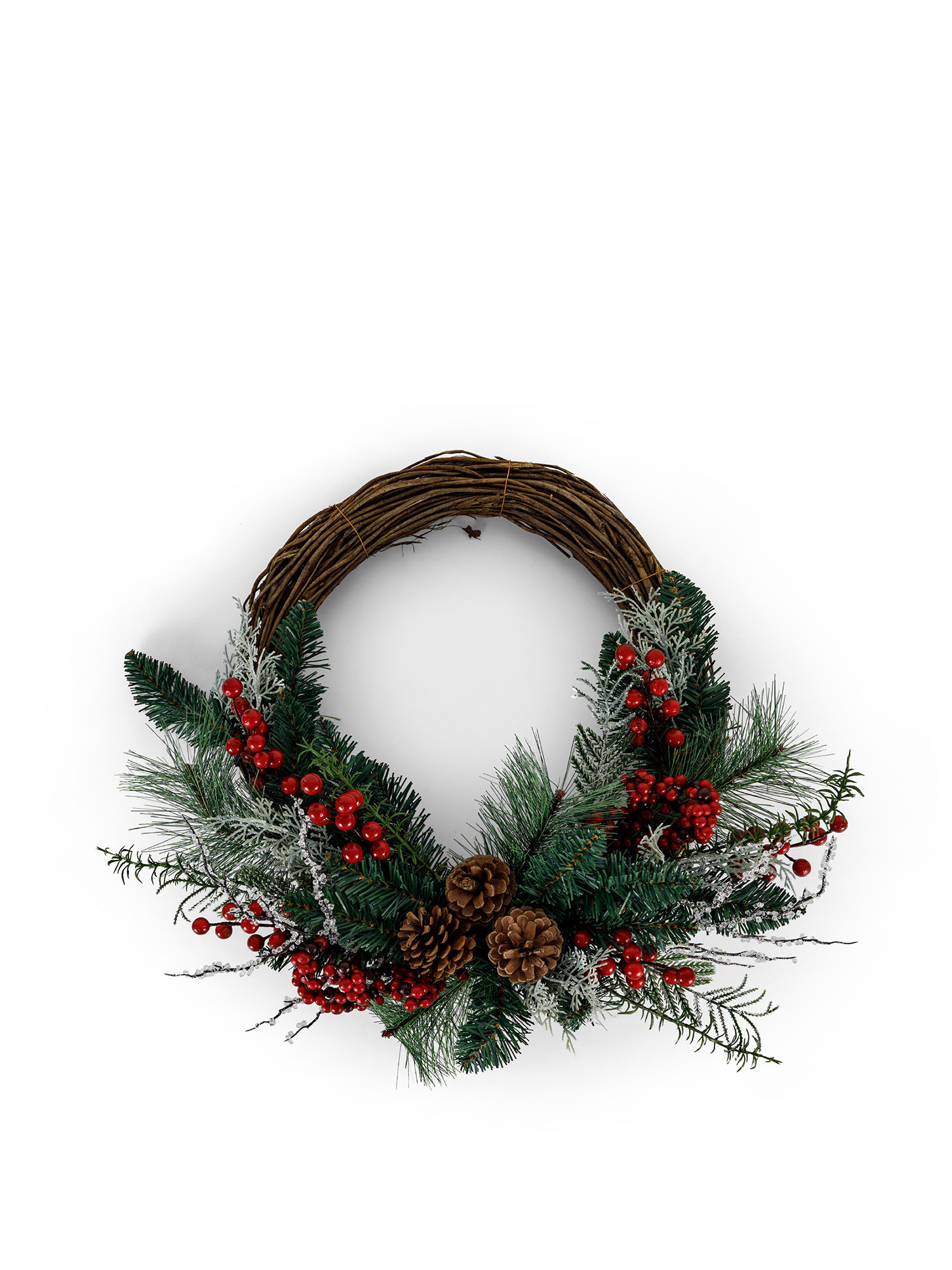 Branch wreath with berries and pine cones, Red, large image number 0