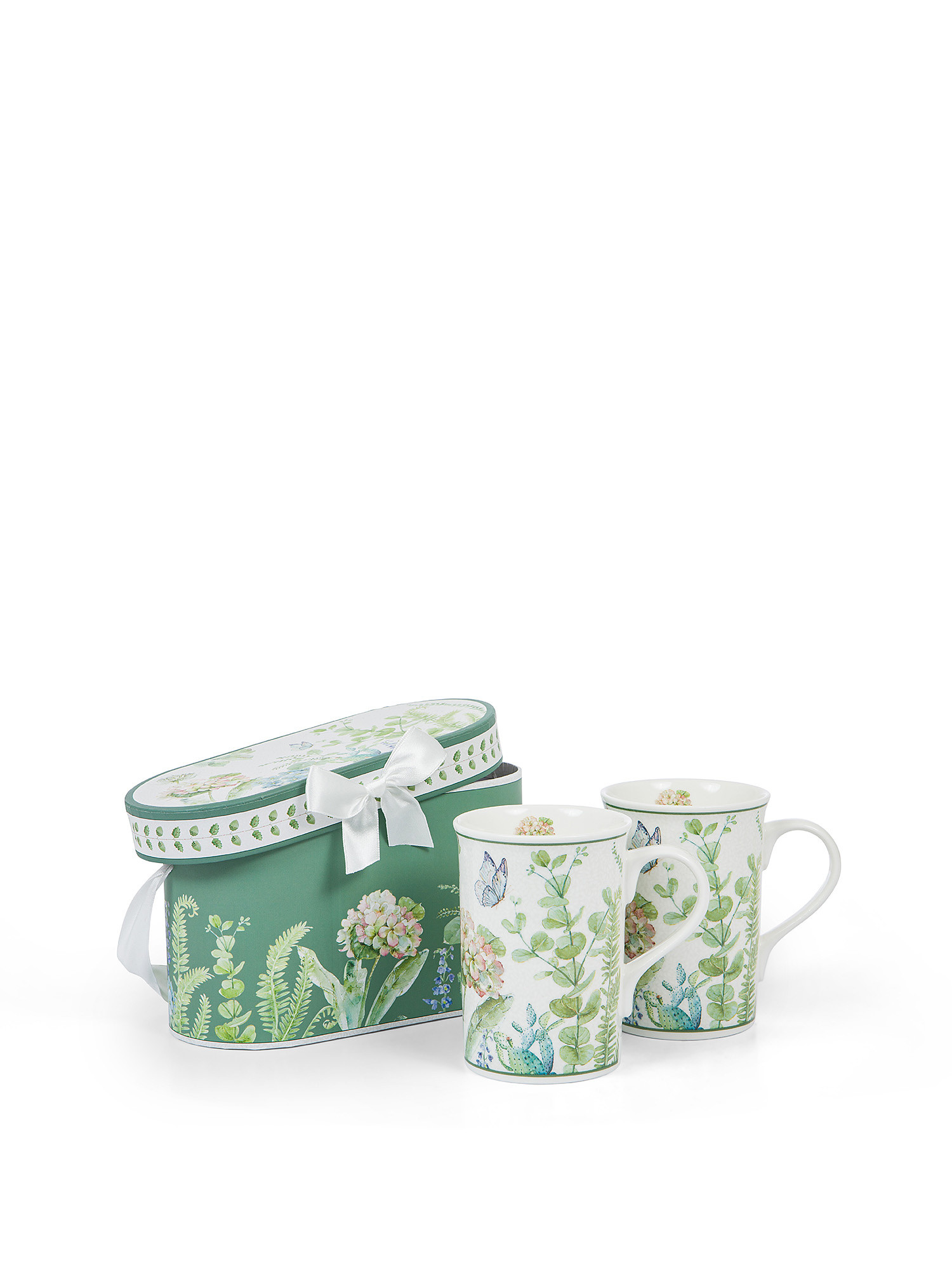 Set of 2 new bone china mugs with botanical motif, Multicolor, large image number 0