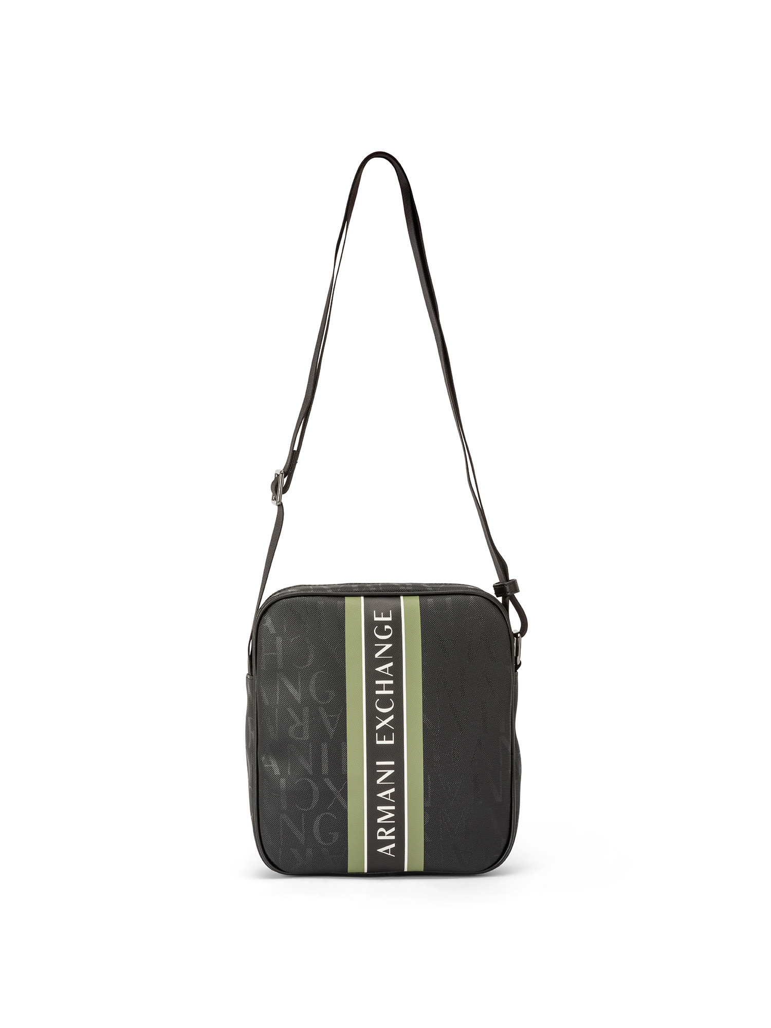 Armani Exchange - Shoulder bag with all-over lettering and two-tone band with logo, Black, large image number 0