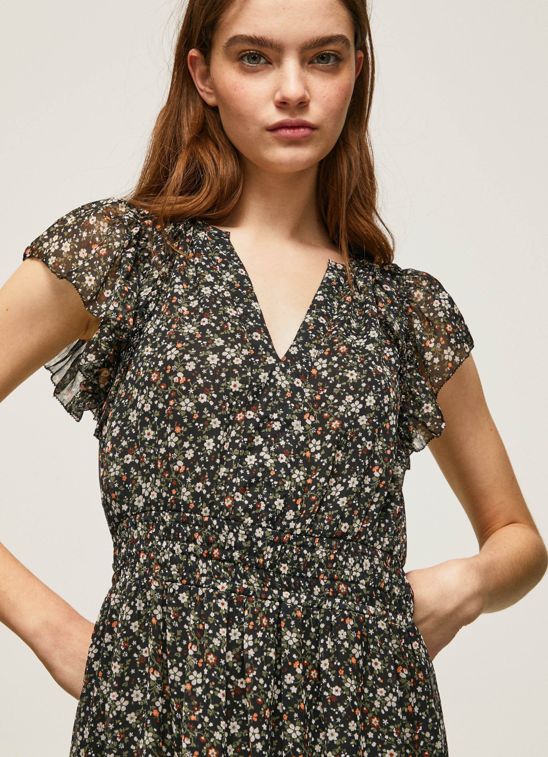 Pepe Jeans - Short dress with floral pattern, Black, large image number 2