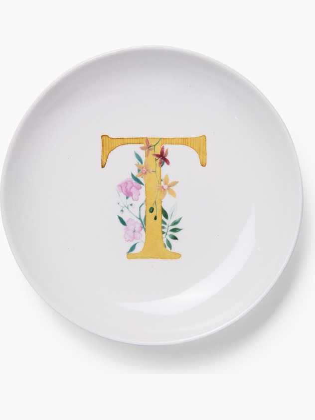 Piattino pane in new bone china lettera T