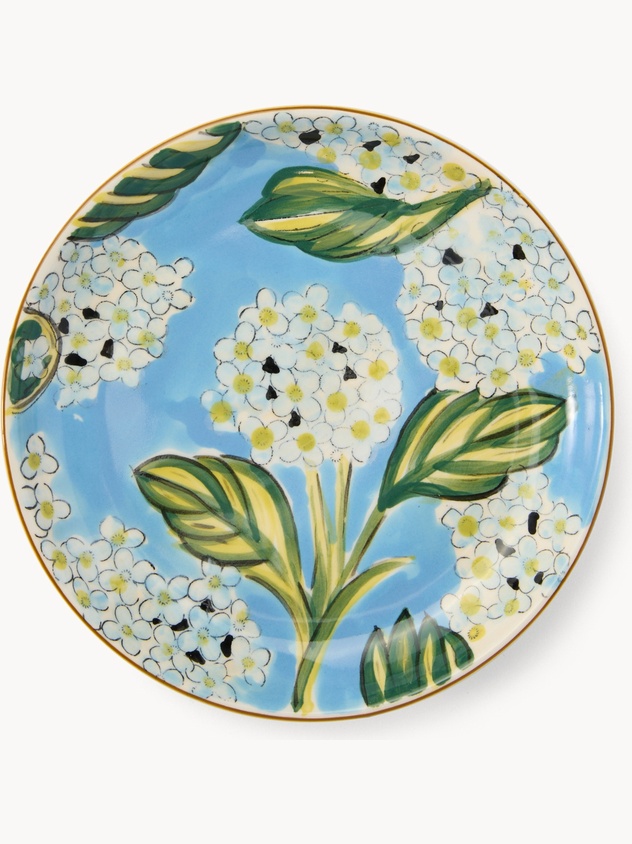 Piatto pane in ceramica motivo ortensie