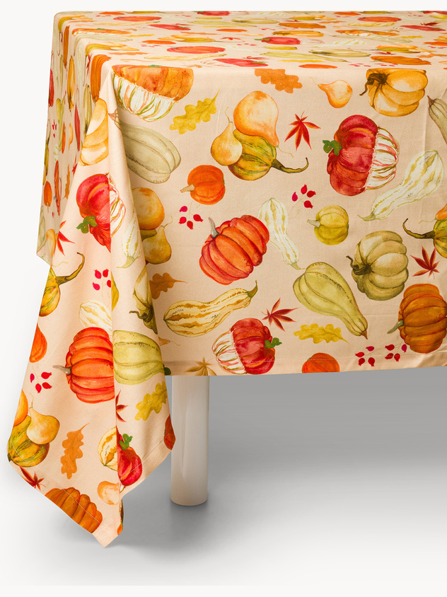 Water-repellent pure cotton panama tablecloth with pumpkin print