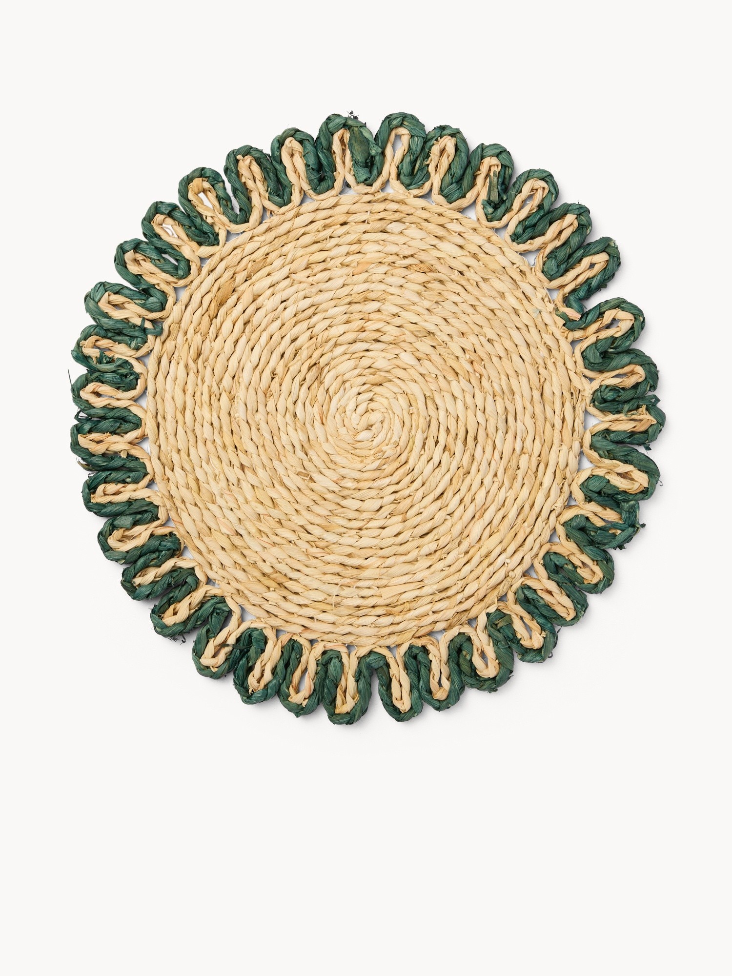 Round placemat with green border, Verde/Naturale, large image number 0