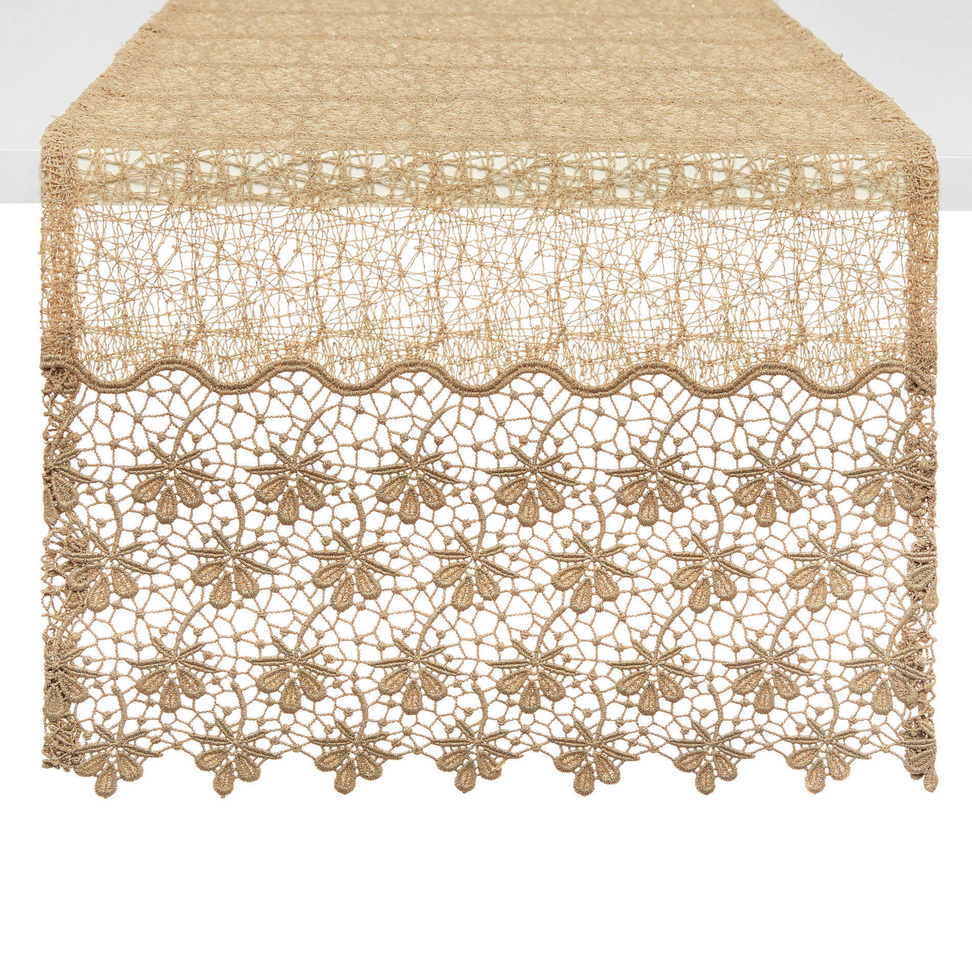 Table runner with lurex yarn and floral weave, Gold, large image number 0