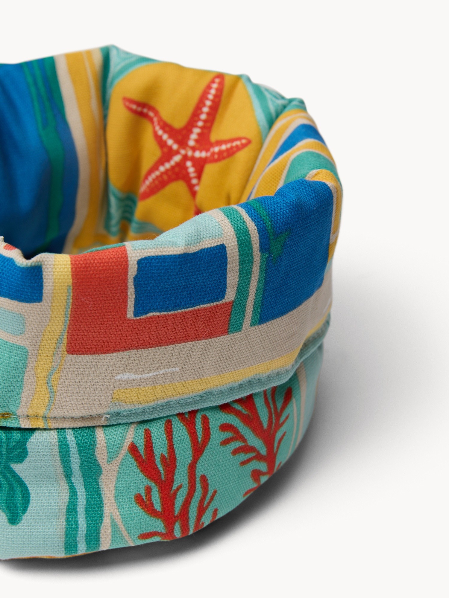 Cotton Panama Kitchen Basket with Geometric Print - Introductory Price, Verde/Azzurro, large image number 1
