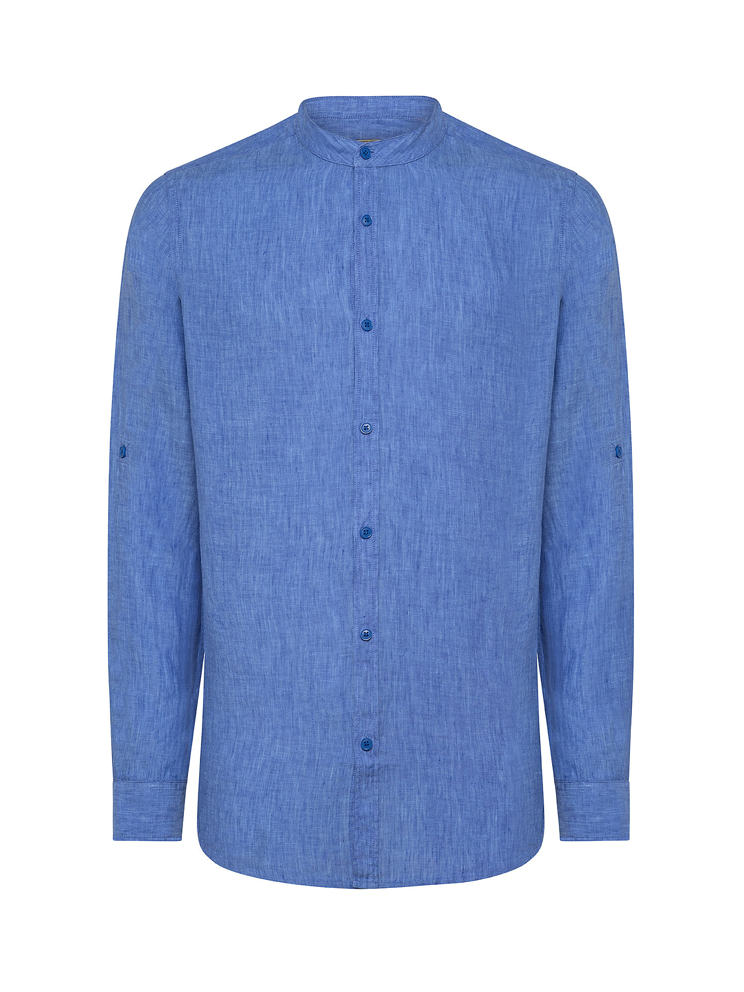 Camicia puro lino collo coreana, Azzurro, large image number 0