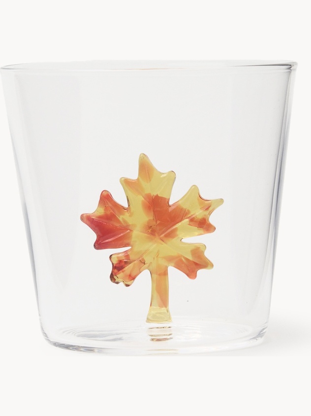 Borosilicate glass tumbler with autumn leaf detail