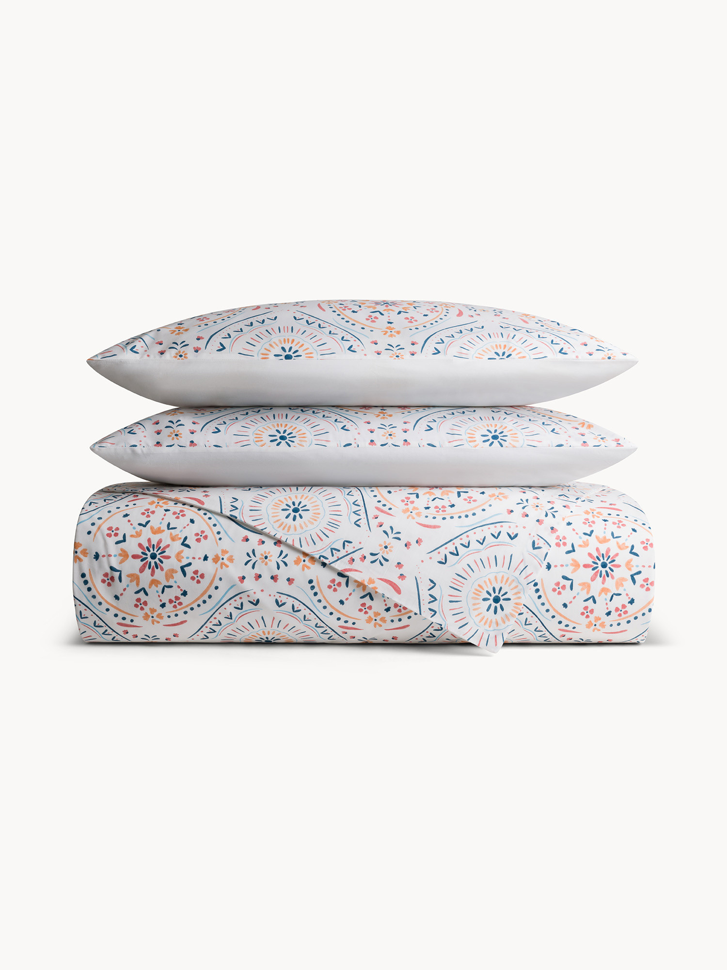 Cotton percale duvet cover set with geometric motif, Multicolor, large image number 0