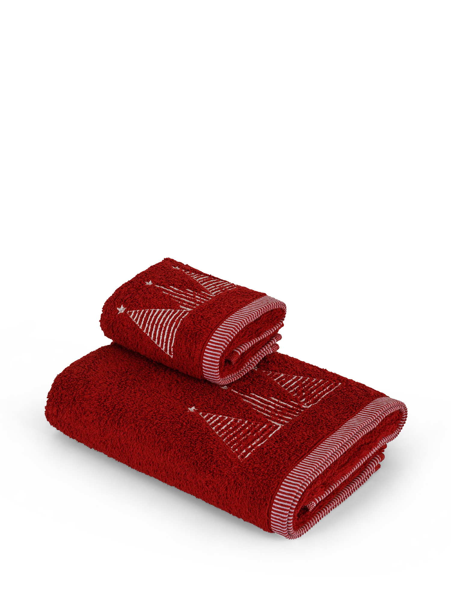Set 2 asciugamani ricamo alberi di Natale, Rosso, large image number 1