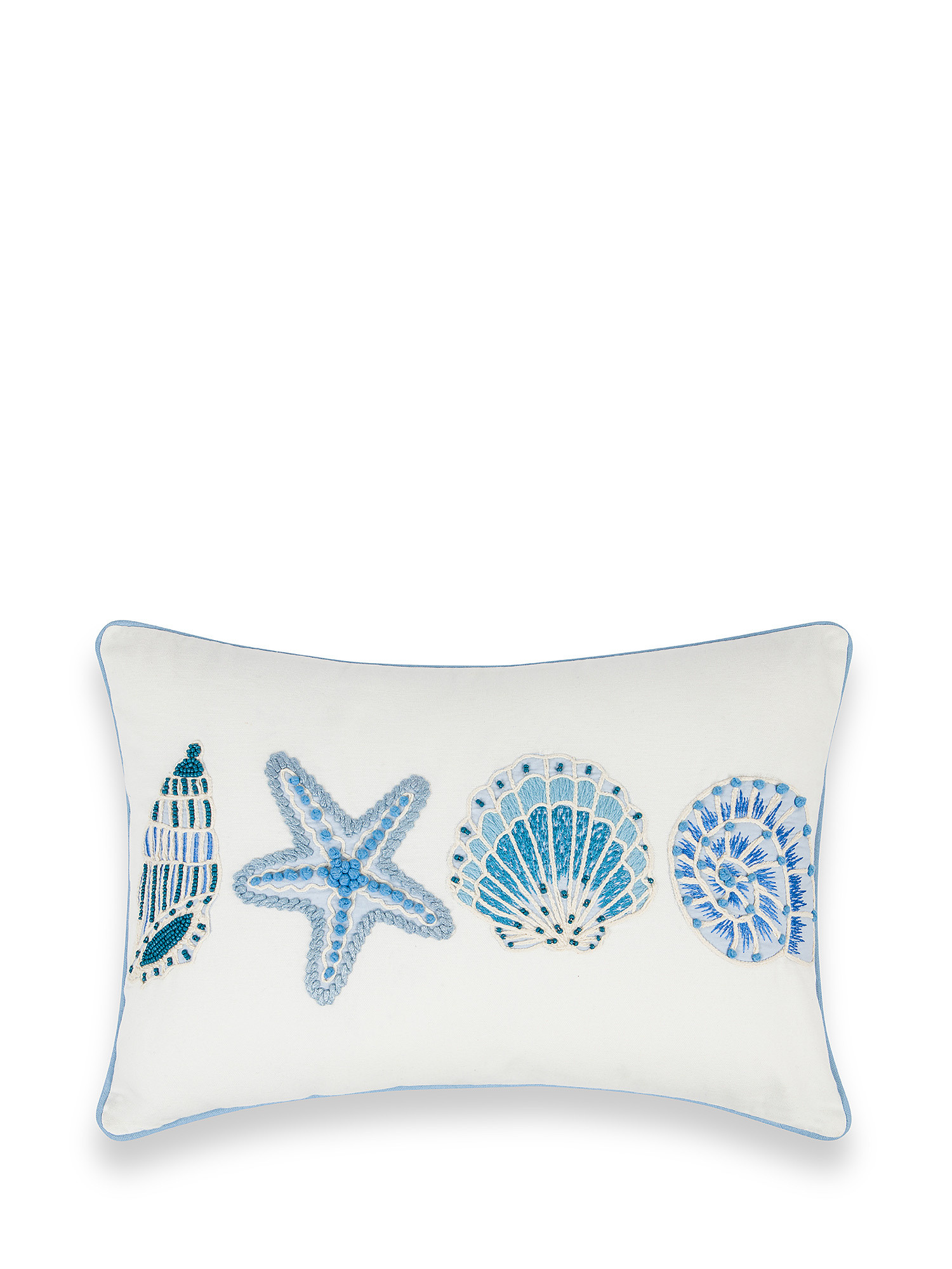 35X50 cm cushion with applications and embroidery, White / Blue, large image number 0