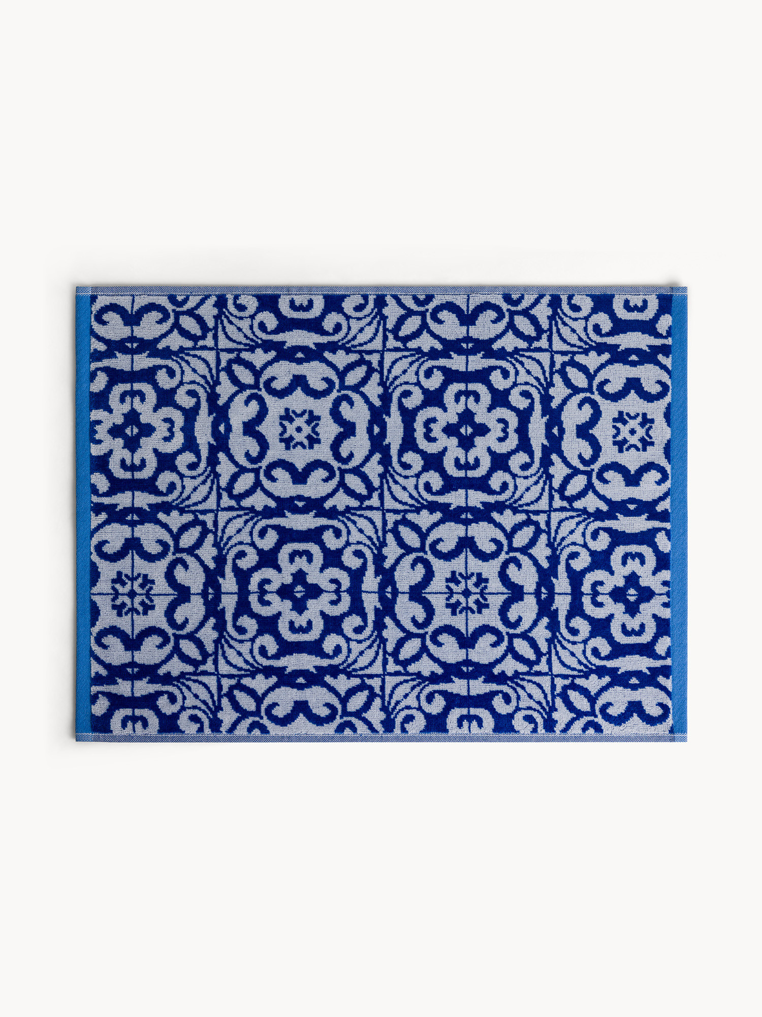 Asciugamano in cotone velour fantasia azulejos, Blu, large image number 1