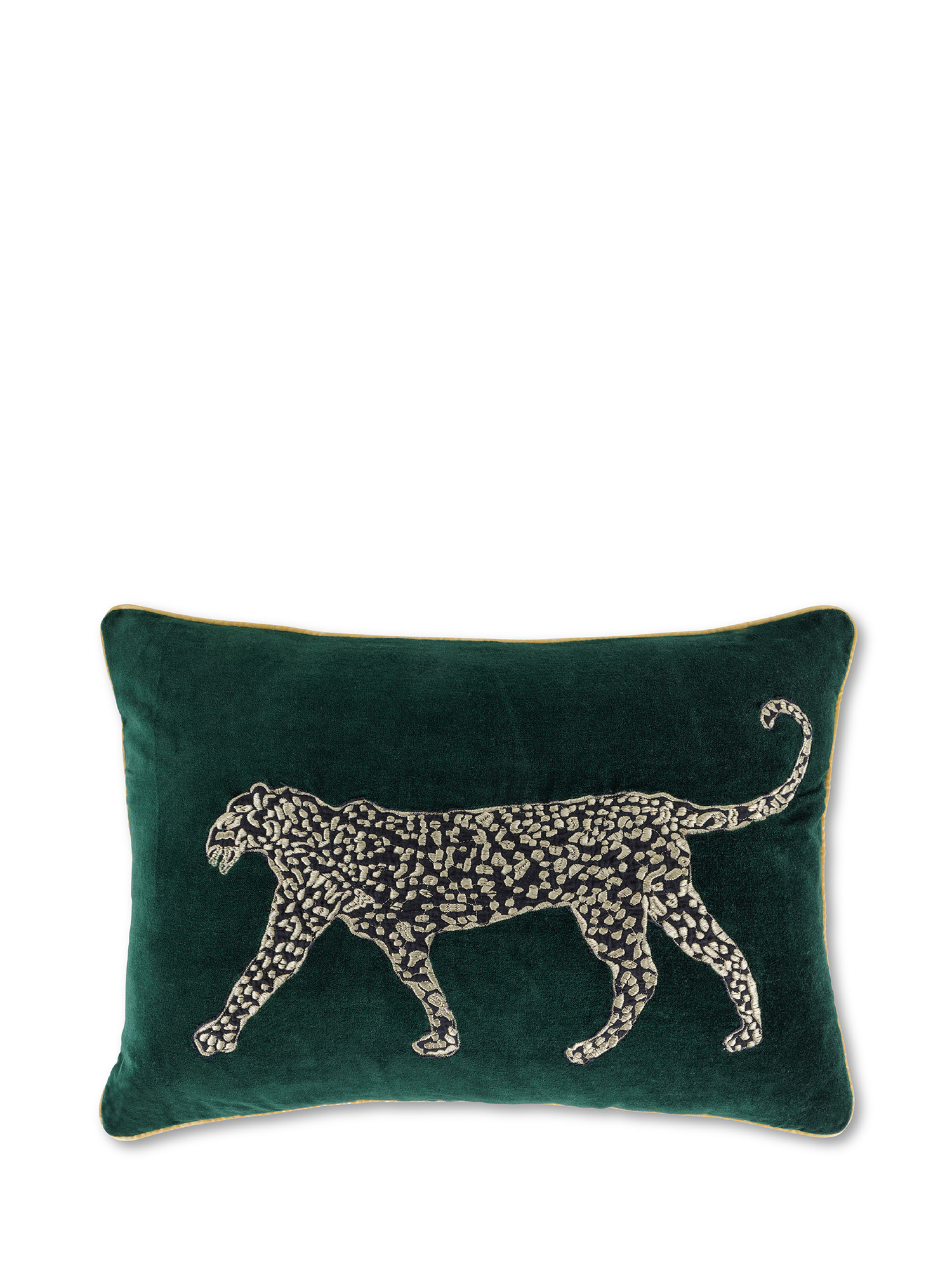 Cuscino in velluto ricamo leopardo 35x50 cm, Verde, large image number 0
