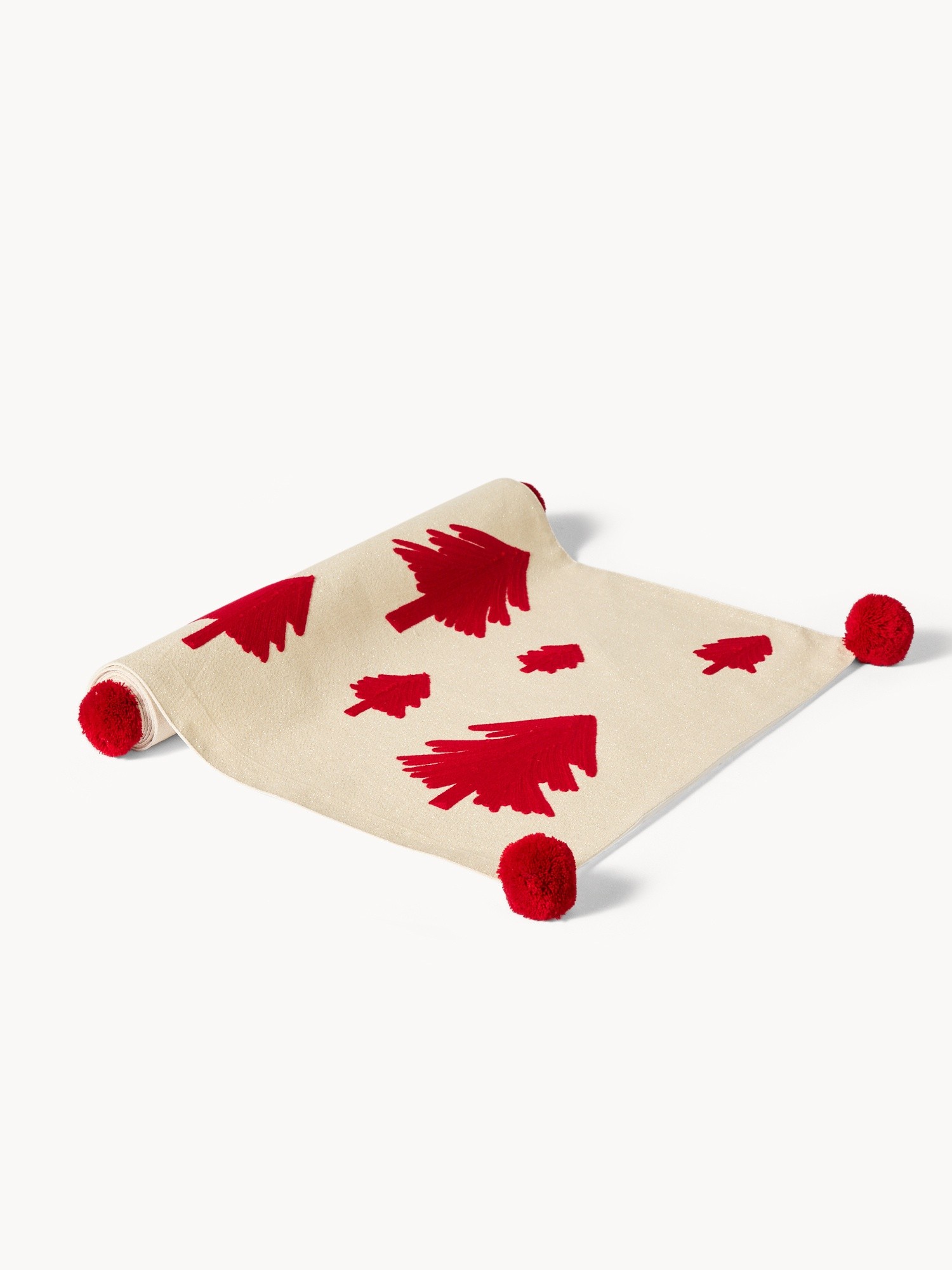 Cotton and lurex table runner with embroidery, Red, large image number 0