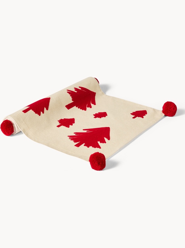 Runner in cotone e lurex con ricami