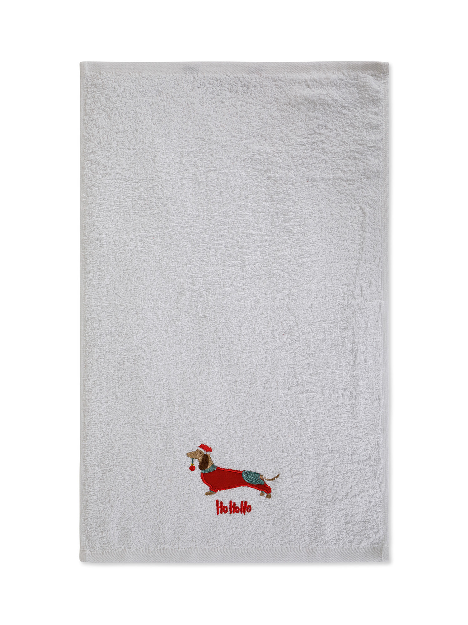 Set 2 asciugamani ricamo bassotto, Bianco, large image number 2