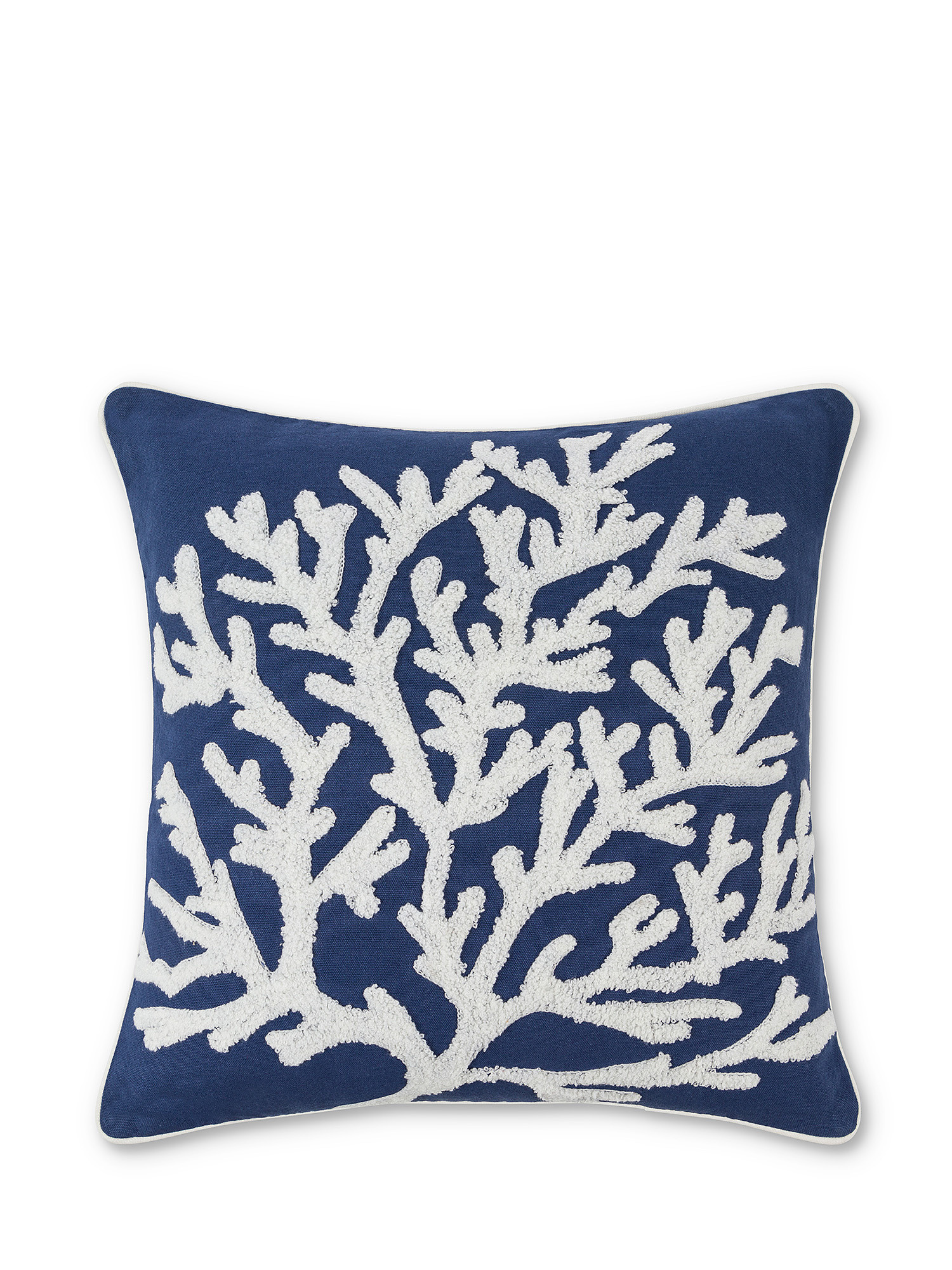 Cotton cushion with coral embroidery 45x45cm, Blue, large image number 0