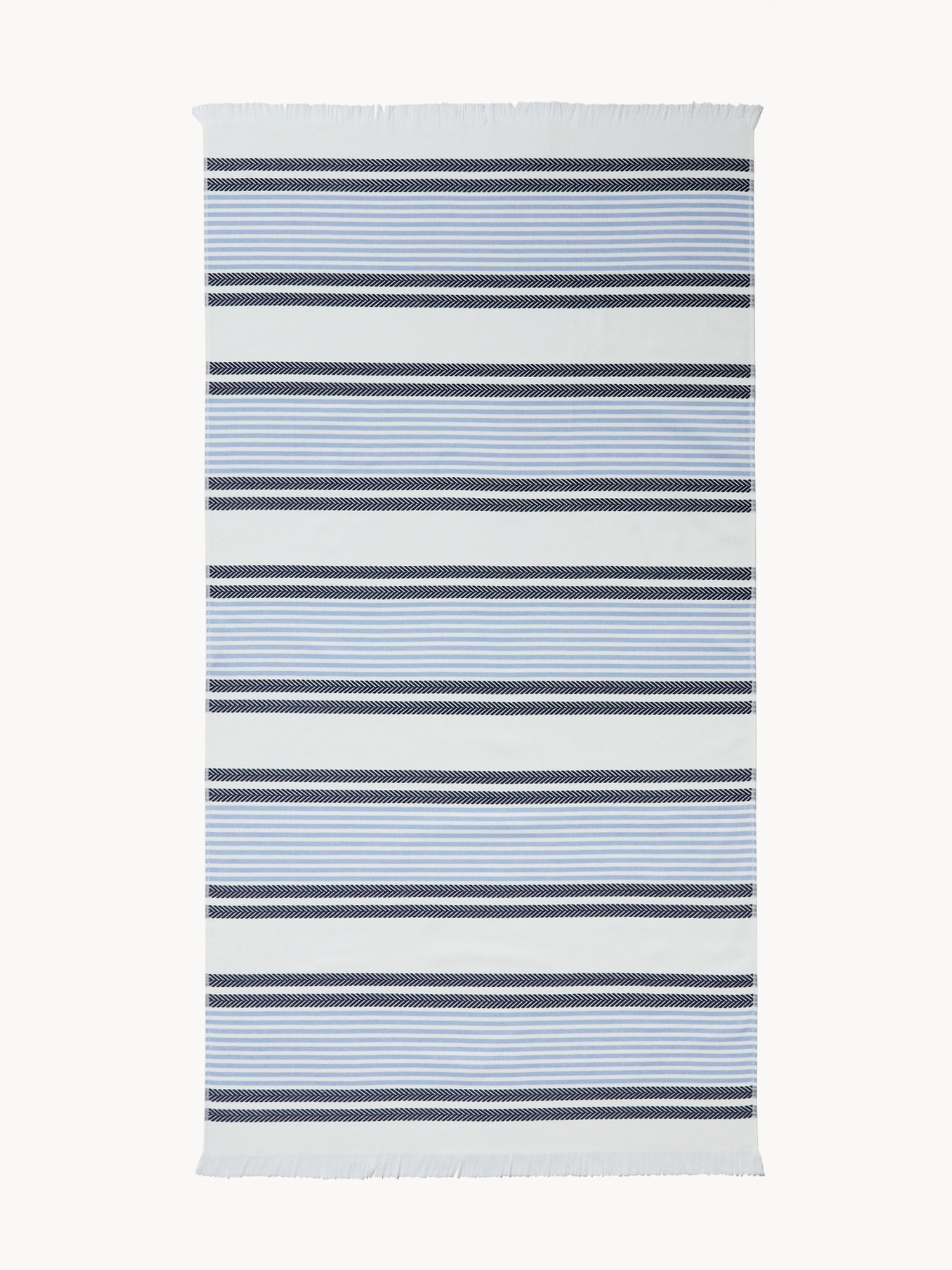 Hammam Beach Towel with Fringes - Introductory Price, White / Blue, large image number 0