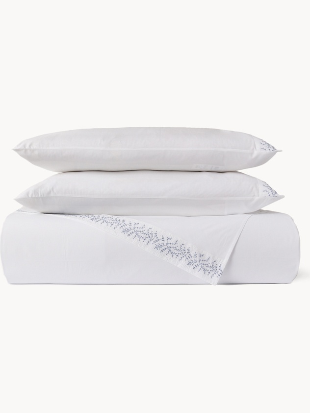 Lenzuolo liscio in cotone con ricamo floreale