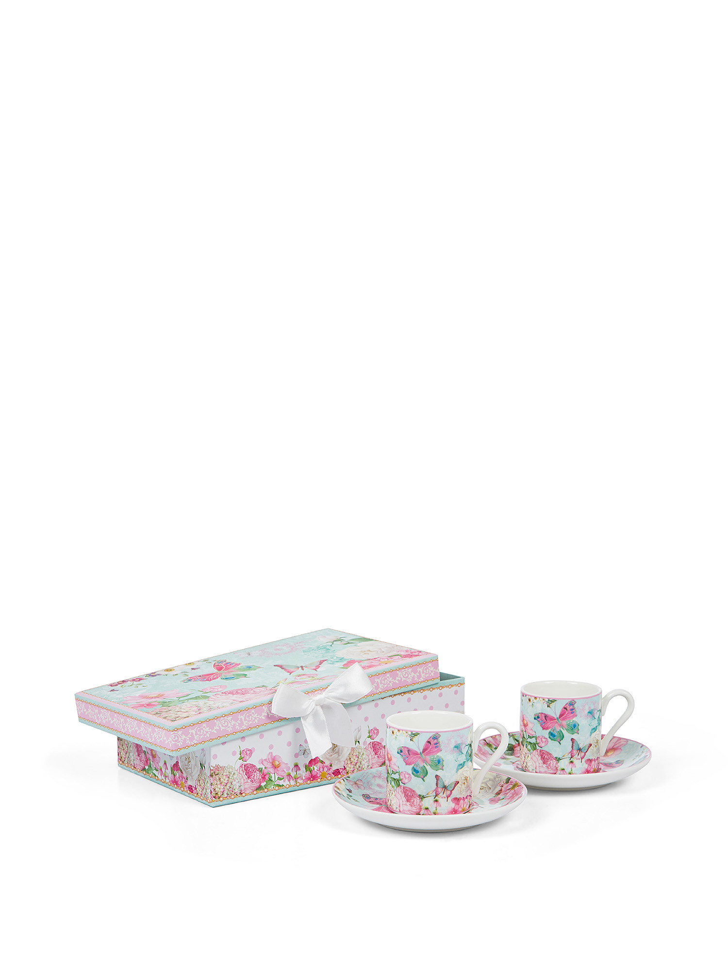Set of 2 new bone china coffee cups with butterfly motif, Multicolor, large image number 0