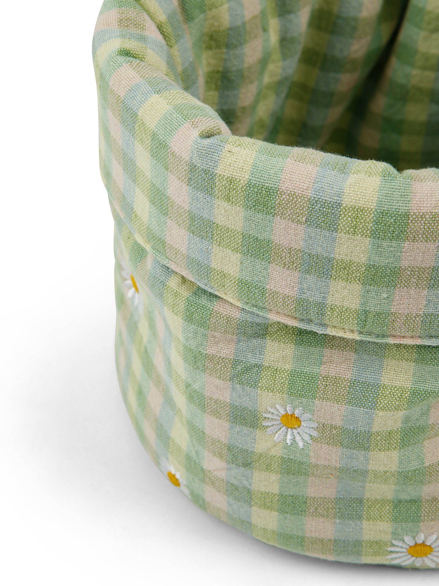100% cotton basket with gingham motif and daisies embroidery, Green, large image number 1