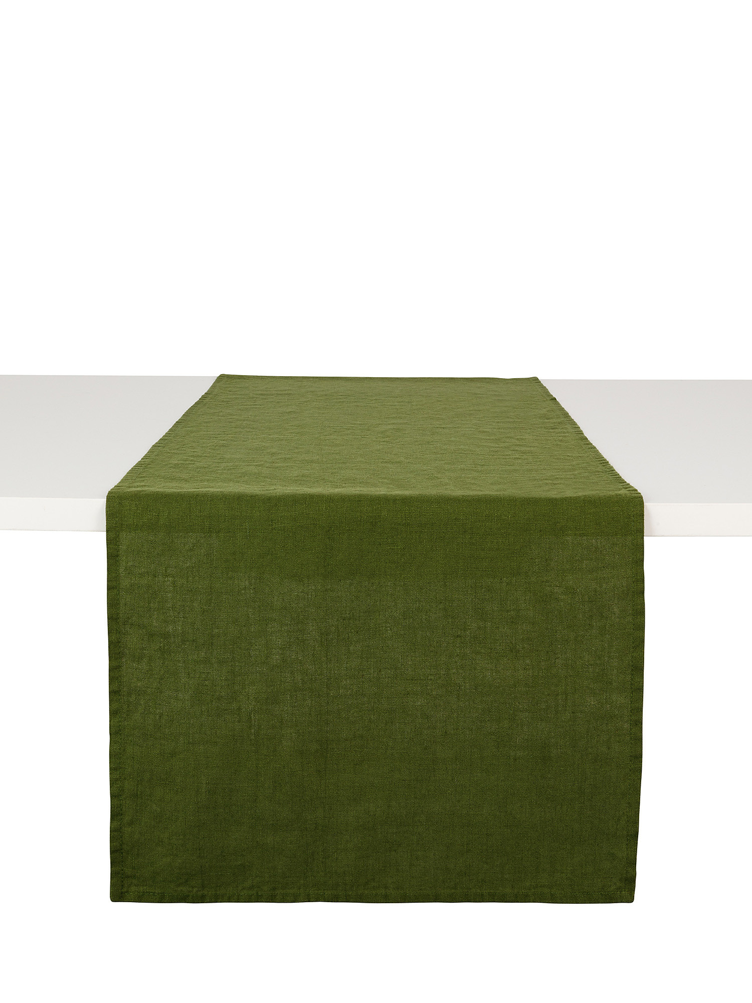 Plain washed linen table runner, Dark Green, large image number 0