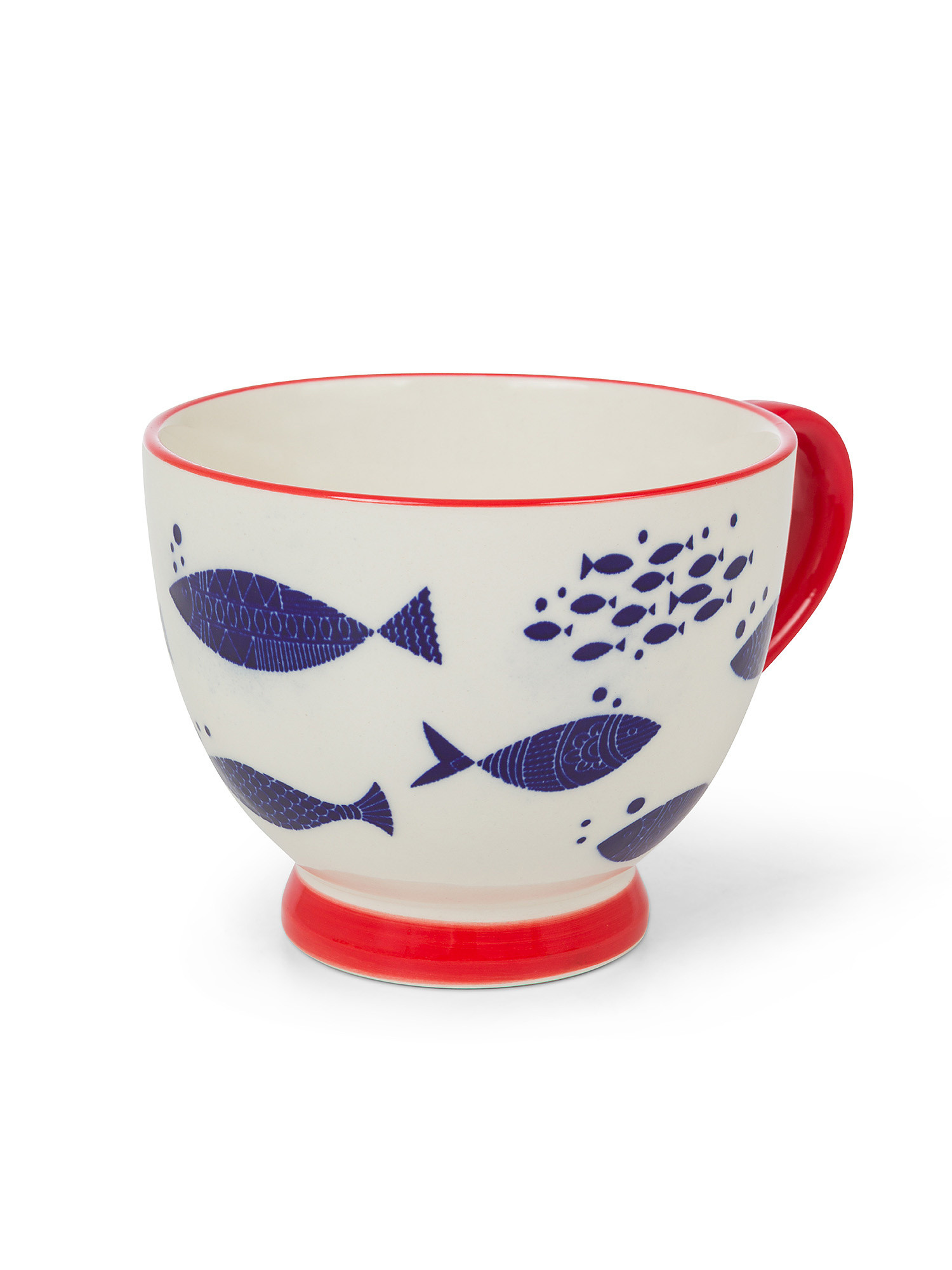 Stoneware breakfast cup with fish decoration, Blue/Red, large image number 1