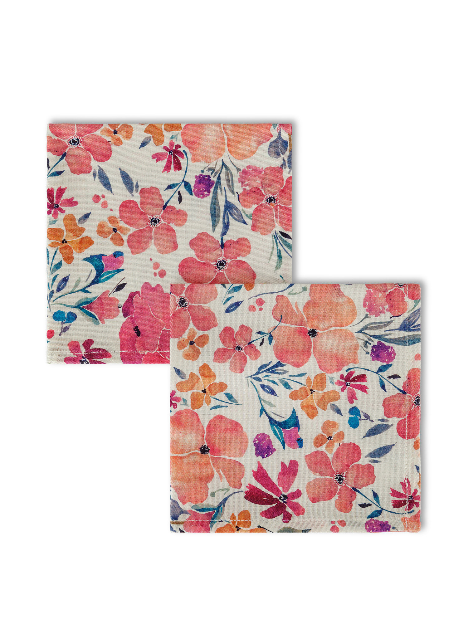 Set 2 tovaglioli puro cotone stampa fiori patchwork, Rosa, large image number 0
