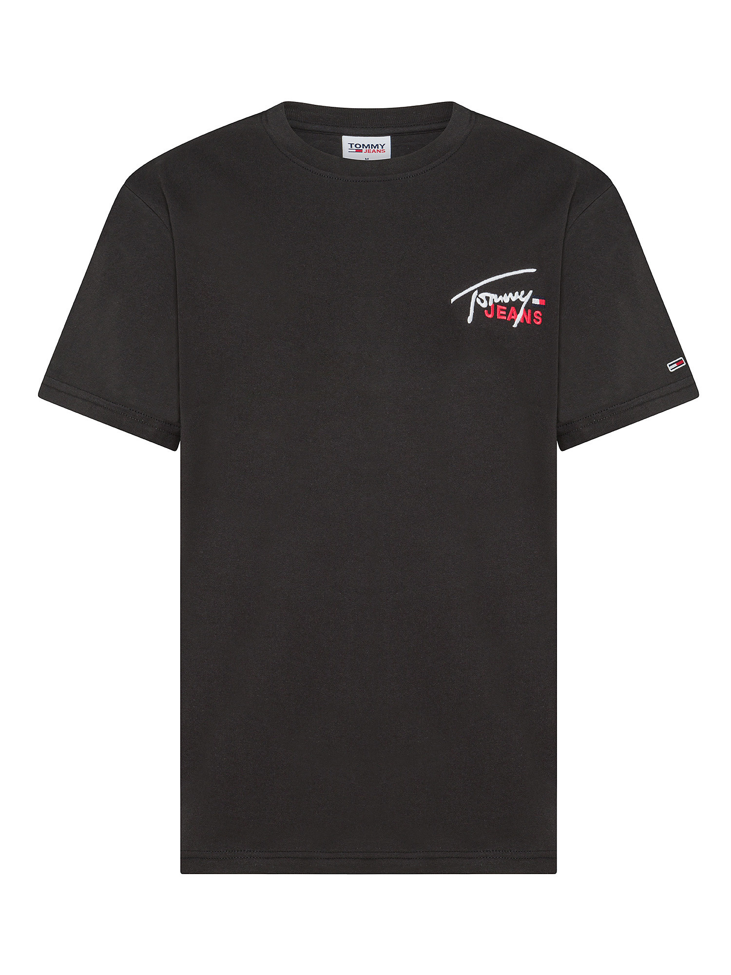Tommy Jeans - T-shirt girocollo in cotone con logo ricamato, Nero, large image number 0