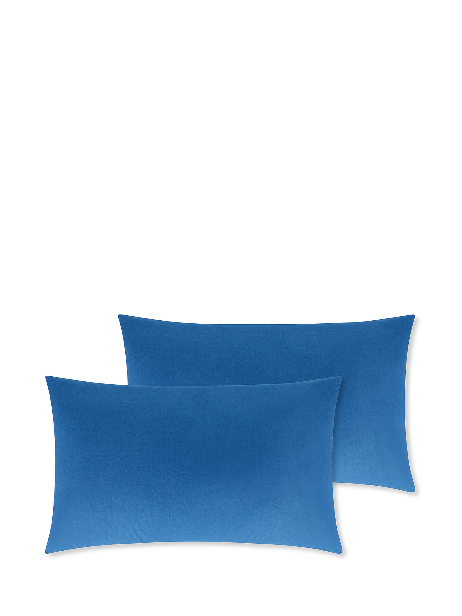 Set of 2 solid color cotton percale pillowcases, Blue, large image number 0