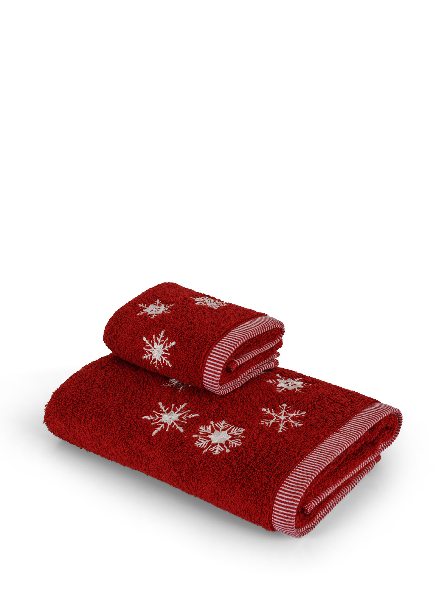 Set 2 asciugamani ricamo fiocchi di neve, Red, large image number 1