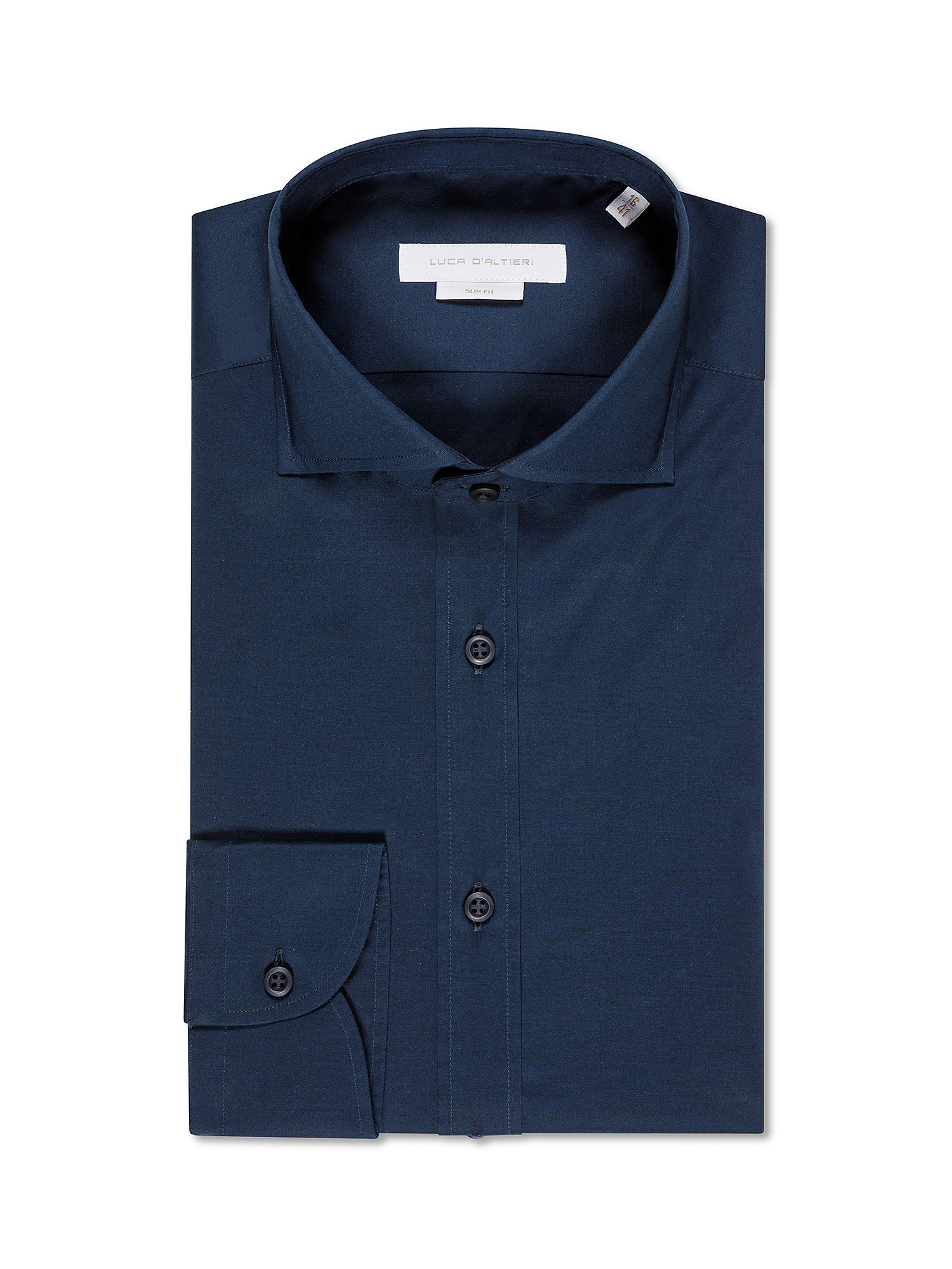 Camicia slim fit in cotone elasticizzato, Blu, large image number 0