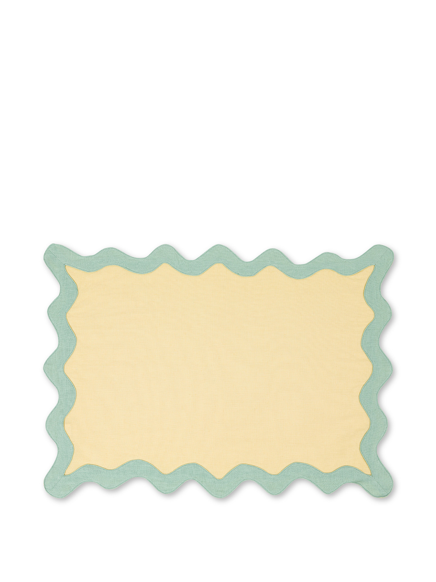 Tovaglietta cotone e lino bordi ondulati, Giallo, large image number 0