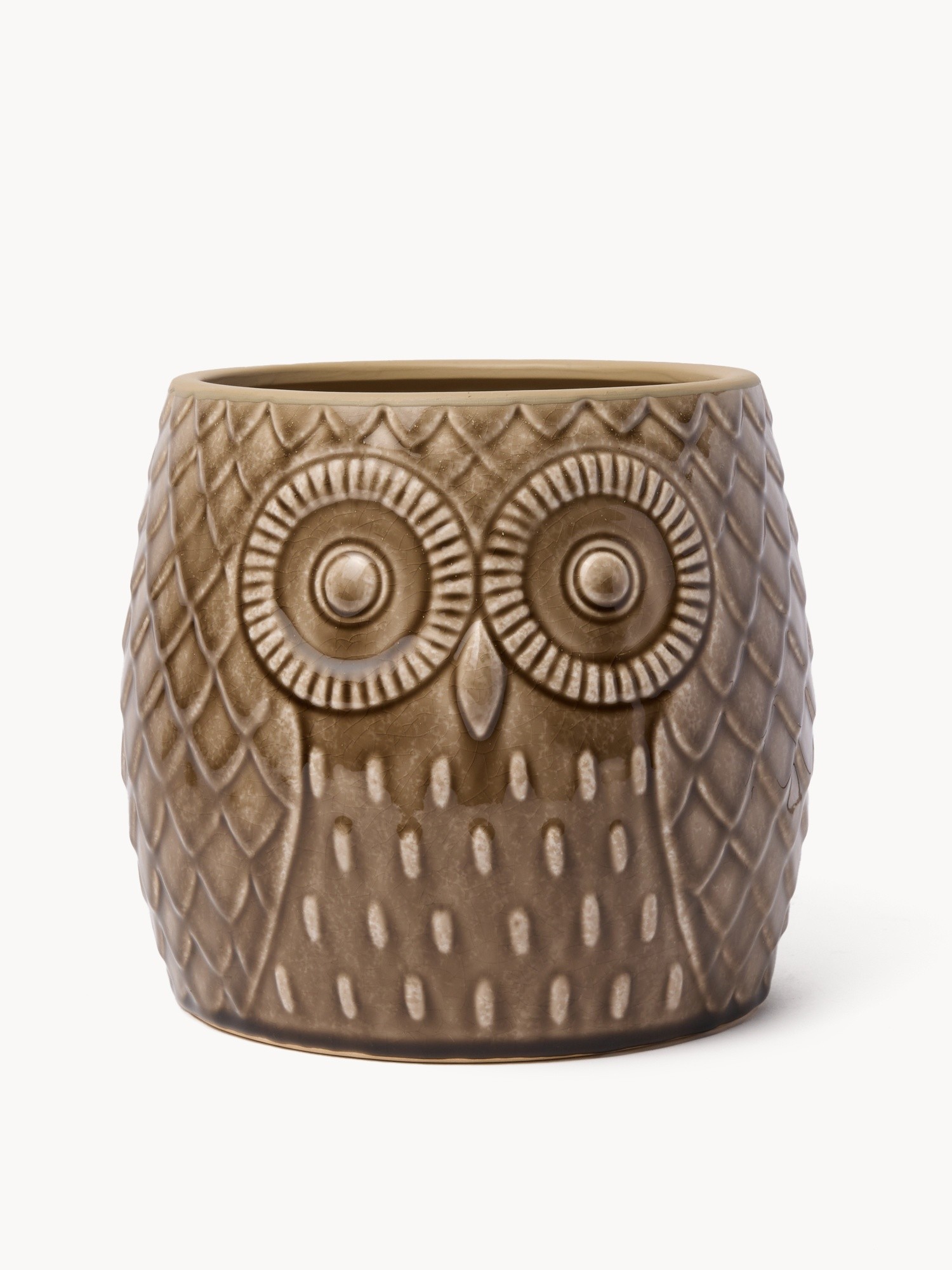Cachepot in ceramica a forma di gufo, Beige, large image number 0
